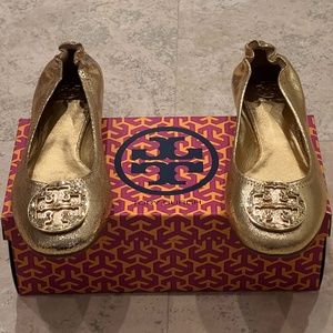New Tory Burch Gold Reva Flats